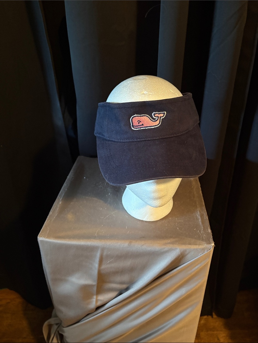 Vineyard Vines Navy Visor with Pink Whale Patch
